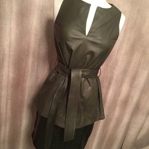 Women’s leather long vest with belt